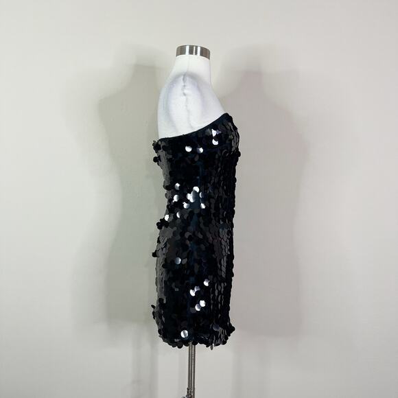 NEW 12th Tribe | Sequin Disc Strapless Sparkle Party Black Cocktail Mini Dress - Picture 5 of 12